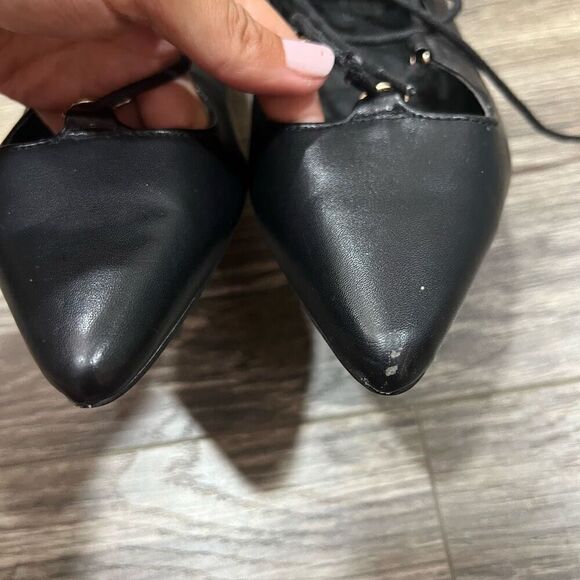 Topshop Ghillie Black Pointed Toe Lace Up Flats - Picture 3 of 6